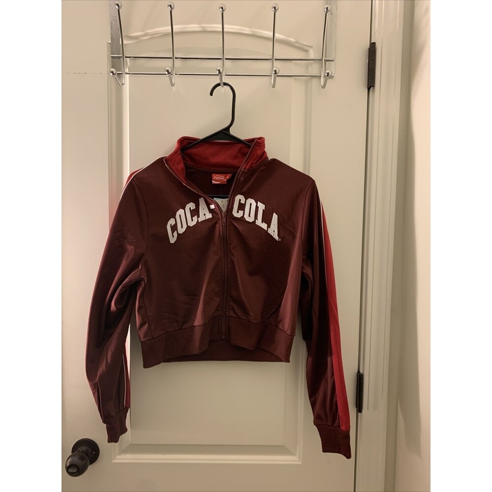 Coca-Cola Coke Women's Burgundy Red Zip Up Track Jacket Crop Choose Your Size